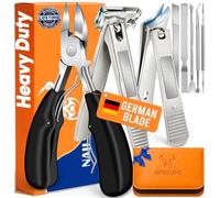 8-in-1 Heavy Duty Toenail & Fingernail Clippers for Seniors Men with Thick & Ingrown Nails - Manicure Pedicure Kit with 360° Swivel Head - Professional Wide Jaw Podiatrist Tools