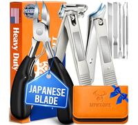 8-in-1 Heavy Duty Toenail & Fingernail Clippers for Seniors Men with Thick & Ingrown Nails - Manicure Pedicure Kit with 360° Swivel Head - Professional Wide Jaw Podiatrist Tools