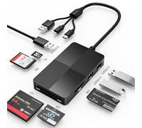 8 in 1 Memory Stick Pro Duo Adapter Reader, SD/MS/TF/CF/XD Card Reader with 3 USB 2.0 Ports, Lightning+USB A+USB C, Multi Memory Card Reader Support OTG, Fast Data Transfer, MS Card Reader Adapter