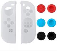 8 in 1 Silicone Protective Skin Soft Shell Case with Thumbsticks Grips Caps Cover for Nintendo Switch Joy-Con Controller Skin White