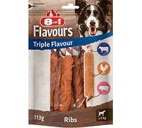 8-in-1 Triple Flavour Ribs Chew Sticks for Dogs - Chew Snacks with Extra Meat, 113 g Bag (approx. 6 Pieces)