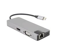 8 in 1 Type C Multimedia Interface Hub Adapter, VGA, USB3.0, PD 87W Fast Charging, Aluminum Alloy - 4K HD Output, RJ45 Network Port, Ideal for Office and Travel