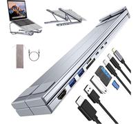 8-in-1 USB-C Laptop Stand, Portable Adjustable Flat Laptop Docking Station Stand with 4k HDMI, 2 USB 3.0, Pd 100w, Universal for Offices, Corporate Desks, Cafes (1Pcs)