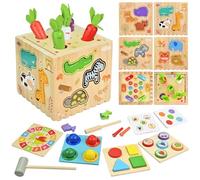 8 in 1 Wooden Activity Cube Toys, Montessori Toy for 1 2 3 Years Toddlers, Wooden Sorting and Stacking Game, Shape Sorter Learning, Fishing Game and Fine Motor Skills Toys Gifts for Baby Boys Girls