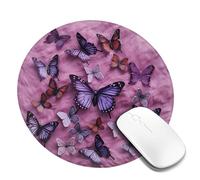 8 in Round Mouse Pad for Office Home, Waterproof Computer Mouse Mat with Anti-Slip Rubber Base, Easy Gliding Gaming Mousepad Custom All Butterflies are on Purple Background Mouse Pads with Designs