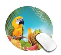 8 in Round Mouse Pad for Office Home, Waterproof Computer Mouse Mat with Anti-Slip Rubber Base, Easy Gliding Gaming Mousepad Custom Summer Parrot Pineapple Birds Mouse Pads with Designs