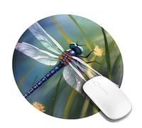 8 in Round Mouse Pad for Office Home, Waterproof Computer Mouse Mat with Anti-Slip Rubber Base, Easy Gliding Gaming Mousepad Custom Dragonfly Painting Mouse Pads with Designs