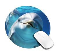 8 in Round Mouse Pad for Office Home, Waterproof Computer Mouse Mat with Anti-Slip Rubber Base, Easy Gliding Gaming Mousepad Custom Dolphin with a Smile Mouse Pads with Designs