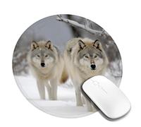 8 in Round Mouse Pad for Office Home, Waterproof Computer Mouse Mat with Anti-Slip Rubber Base, Easy Gliding Gaming Mousepad Custom Two Wolves Walking in The Snow Mouse Pads with Designs