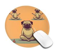 8 in Round Mouse Pad for Office Home, Waterproof Computer Mouse Mat with Anti-Slip Rubber Base, Easy Gliding Gaming Mousepad Custom Yoga Pug Mouse Pads with Designs
