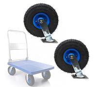 8 Inch & 10 Inch Pneumatic Rubber Caster Wheels 2 Pack Heavy Duty Swivel & Fixed Casters with Brakes Double Ball Bearing Replacement for DIY Carts & Workbenches