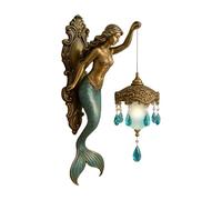 8 Inch Antique Ornament Wall Sconce | Mermaid Wall Sconce with Lantern | Bronze Mermaid Lantern for Beach Home, Bedroom, Living Room, Bathroom, Gallery, Hallway