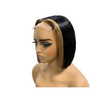 8 Inch Bone Straight Lace Front Human Hair Wig for Women 200 Density, Highlight Bob Wigs Natural Looking(Black with Honey Blonde,2x6)
