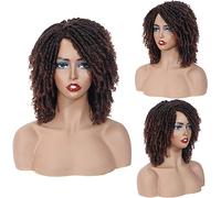 8 Inch Braided Synthetic Wigs For Black Women Crochet Synthetic Dreadlock Wig With Curly Ends Heat Resistant Daily Afro Kinky Short Wigs C,B