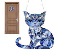8 Inch Cat - 2D White Blue Acrylic Cats, Sun Catcher | Memorial Cat Christmas Tree Decorations, Hanging Ornament, Memorial Ornament For Cat