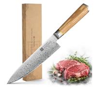 8 Inch Chef Knife, 67-Layer Damascus Steel Kitchen Knives with 10Cr15CoMoV Premium Steel Core, Hybrid Diamond-Oval Olive Wood Handle Japanese Knife, 13° Blade Ultra-Sharp Cooking Knives, Gift fo r Him