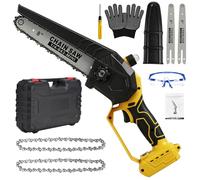 8 Inch Cordless Mini Chainsaw for Dewalt 20V Battery (No Battery) | 600W Brushless Electric Chainsaw, Handheld Chainsaw with 2 Chains, 2 Plates, Gloves, Googles, Plastic Case