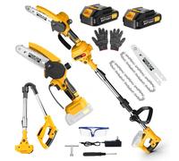 8-Inch Cordless Pole Saw & Chainsaw 2-in-1, Brushless Electric Chainsaw with 2 * 3Ah Batteries& 180° Adjustable Head, High Branch Saw with Telescopic Pole for Garden Tree Trimming & Cutting Branches