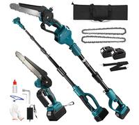 8 inch Cordless Pole Saw & Mini Chainsaw with 2X 4.0Ah Batteries, Brushless Motor with 6.5Ft Extension Pole, Handheld Chain Saw Compatible with Makita Battery for High & Low Tree Branch Trimming