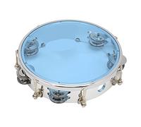8 Inch Double Row Tambourine, Adjustable Tone Double Row Jingle Bells Handheld Drum Percussion Instrument for Party (Blue)