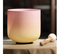 8 Inch F Note Heart Chakra Frosted Quartz Crystal Singing Bowl for Yoga Meditation Sound Baths, Rainbow Colored Sound Bowl with Rubber Mallet & O-ring(Color 1,432Hz)