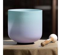 8 Inch F Note Heart Chakra Frosted Quartz Crystal Singing Bowl for Yoga Meditation Sound Baths, Rainbow Colored Sound Bowl with Rubber Mallet & O-ring(Color 4,432Hz)