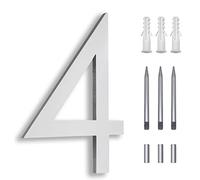 8 Inch Floating House Numbers, Address Numbers for Outside, Metal Silver Large Modern House Numbers, Door Numbers for Mount Aluminum Silver Number 4