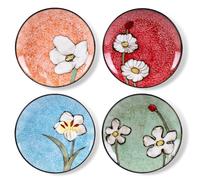 8 Inch Floral Plates , Ceramic Dinner Plates Set of 4, Microwave Dishwasher Oven Safe, for Salad, Dessert, Steak, Pasta & Appetizer, Breakfast Lunch Dinner, Porcelain Plates for Kitchen & Gift (Mix)