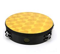 8 - Inch Hand Tambourine, Double Row Percussion Instrument with Polyester Drum Skin and Solid Wood Frame, Bright Coloured Educational Tambourine for Children’s Music Activities and (golden square)