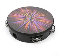 8 - Inch Hand Tambourine, Double Row Percussion Instrument with Polyester Drum Skin and Solid Wood Frame, Bright Coloured Educational Tambourine for Children’s Music Activities and (particle beam)