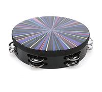 8 - Inch Hand Tambourine, Double Row Percussion Instrument with Polyester Drum Skin and Solid Wood Frame, Bright Coloured Educational Tambourine for Children’s Music Activities and (colorful ray)