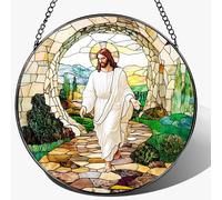 8 Inch He is Risen Resurrection of Jesus Stained Glass Suncatcher, Stained Glass Window Hanging, Sun Catchers Indoor Window Decor and Christmas, Christian Gift, Religious Gifts, Christian Home Decor