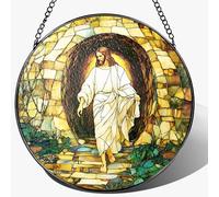 8 Inch He is Risen Resurrection of Jesus Sun Catchers, Stained Glass Window Hanging, Stained Glass Suncatchers for Windows, Christian Home Decor and Christmas, Christian Gift, Religious Gift