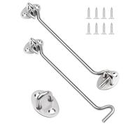 8 Inch Hook and Eye Latch, Leryati 2Pcs 200mm Silver Gate Hook Stainless Steel Cabin Hooks, Eye Latch Door Lock Hooks Lock, Apply to Wooden Gates, Window Brace Gate Door Catch