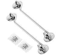 8 Inch Hook and Eye Latch Set, 2 Pack 200mm Stainless Steel Cabin Hooks Door Lock, Silver Heavy Duty Gate Hook for Wooden Doors, Windows, Cabinets, Fence & Shed