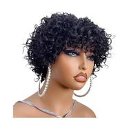 8 inch Human Hair Short Curly Wigs for Black Women Pixie Cut Wig with Bangs 180 Density
