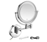 8-Inch LED Lighted Wall Makeup Mirror 1x/3x/5x/7x/10x Magnification Hardwired Silver Vanity Mirror for Bathroom Professional Beauty Tool