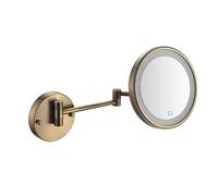 8-Inch LED Wall Mirror for Bathroom 360° Rotatable Magnifying Makeup Mirror with Extendable Arm 3X Magnifin Brass Finish Perfect for Beauty Routine