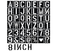 8 Inch Letter Stencils 42 Pcs ReusableTemplates Symbol Numbers Interlocking Stencil Kit Plastic Number Stencils for Wood,Wall,Paper,Fabric,Glass,Signage,DIY Art Projects