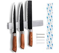 8 Inch Magnetic Knife Holder for Wall No Drill - Upgraded Stainless Steel Magnetic Knife Strip with 3M Type, Magnet Knife Strip Bar Rack for Kitchen Utensil & Tool Holder
