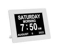 8 Inch Medication Reminder Digital Calendar Dementia Day Date Time of the Week Clock Memory Loss Clock for Seniors Elderly Impaired Vision (White)