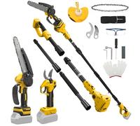 8 Inch Mini Chainsaw with Extension Pole and 30 mm Electric Secateurs Compatible with Dewalt 20V Battery, 4-in-1 Garden Tool Set Maximum Range up to 4.57 m for Tree Trimming Pruning (No Battery)