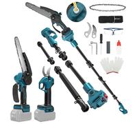 8 Inch Mini Chainsaw with Extension Pole and 30 mm Electric Secateurs Compatible with Makita 18V Battery, 4-in-1 Garden Tool Set Maximum Range up to 4.57 m for Tree Trimming Pruning (No Battery)