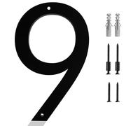 8 Inch Modern House Number 9 Includes Hardware for Flush or Floating Mount Easy Installation With Screw Set Frosted Matte Black Acrylic Address House Numbers for Door Porch Exterior Address Display 9