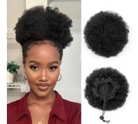 8 Inch Natural Afro Puff Real Human Hair Ponytail for Black Women Halloween Kinky Curly Ponytail Extension Drawstring Ponytail 4c African American Cheer Big High Fake Bun Christmas Jet Black 50g