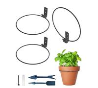 8 Inch Plant Hangers Outdoor and Indoor Ring Holder 3 Pack - Wall Hook Metal Plant Stand Planters - Black Flower Pot Ring Set with Garden Shovel