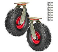 8-Inch Pneumatic Caster Wheel - 2 Steel Plate Rubber Wheels, Double Ball Bearing, Silent Movement, Ideal for Trolley & Toolbox, Heavy-Duty Industrial Transport.