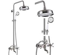 8-Inch Rain Shower Head with Tub Spout Wall Mount Bathroom Faucet Double Cross Handle 3-Function Metal Handheld Sprayer Brushed Nickel Shower Fixtures