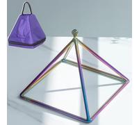 8 inch Rainbow Crystal Singing Pyramid with Crystal Striker & Hanging Strap, Colored Sound Healing Quartz Singing Pyramid(Pyramid+case)