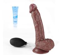 8 inch Realistic Thick Squirting Dildo for Women, G-Spot Ejaculating Anal Dildo with Enema Bulb and Suction Cup, Women Sex Toys, Gay Solo or Couples Have Fun (Brown)